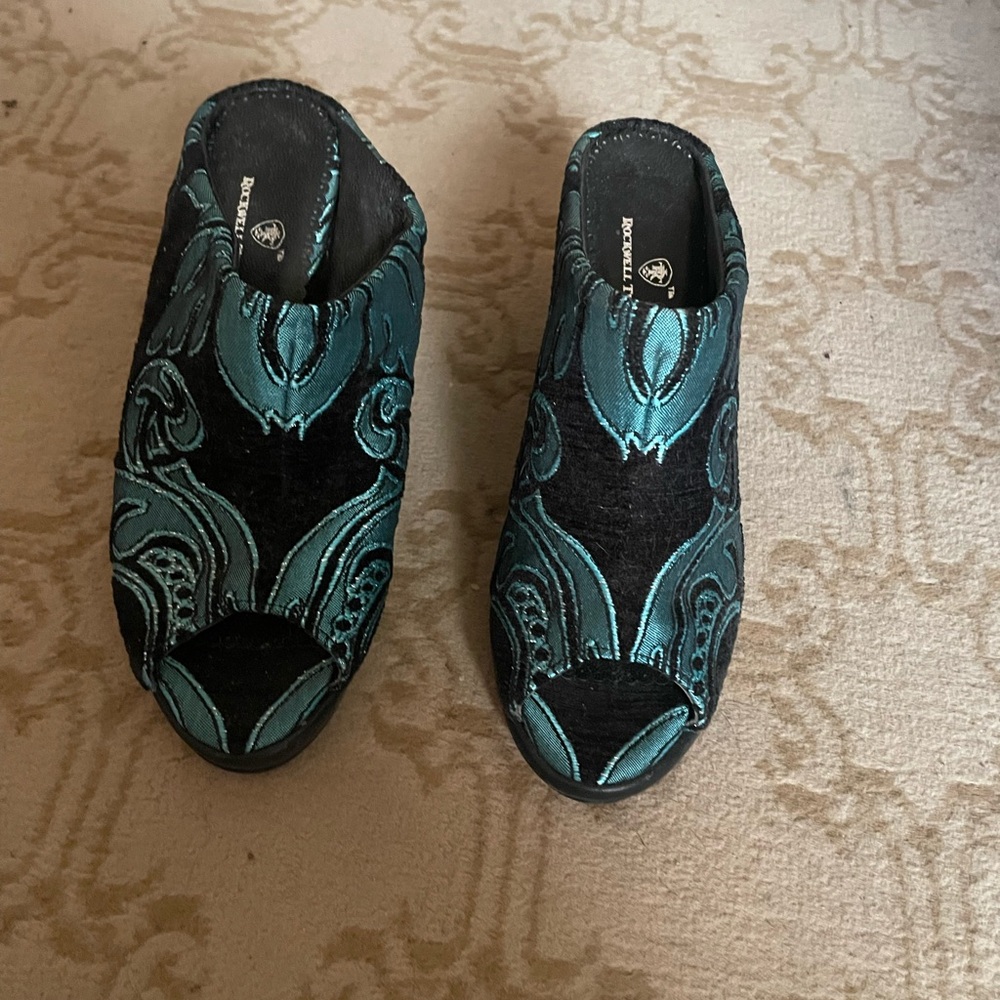 Chic Black and Teal Mules